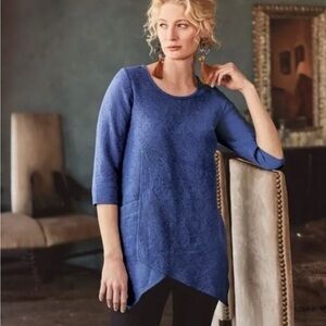 Soft Surroundings Rosabella Jacquard Tunic Top  
Asymmetrical Hem Purple Blue M